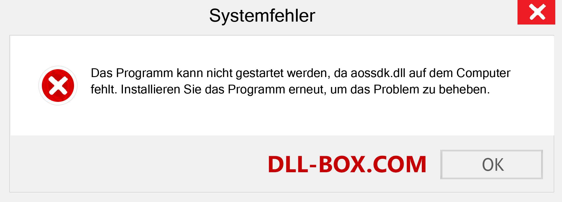 aossdk.dll-Datei fehlt?. Download für Windows 7, 8, 10 - Fix aossdk dll Missing Error unter Windows, Fotos, Bildern